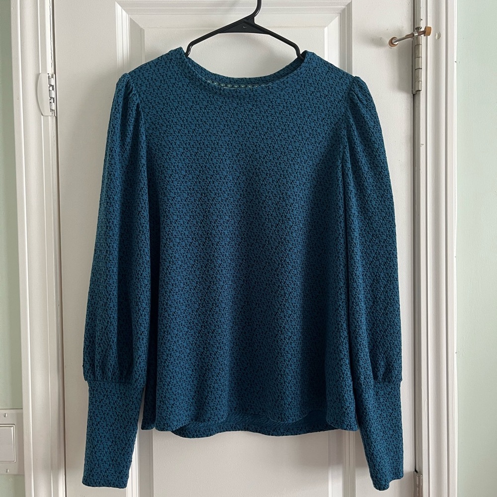 Teal Long Sleeve Textured Crewneck Top